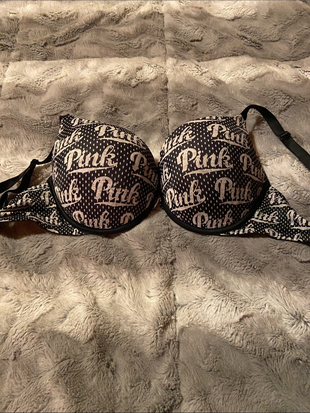 PINK Victoria's Secret Black and White Logo Push-Up Bra